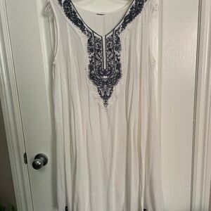 Sheer White Dress with Embroidered Neckline